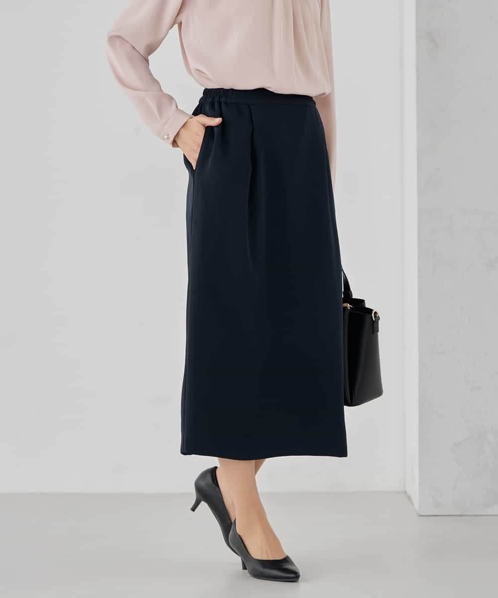 KBHCD03069 a.v.v(アー・ヴェ・ヴェ) サテンナロースカート【洗える/速乾/毛玉になりにくい/イージーケア】 ブラック