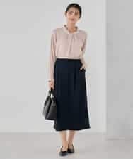 KBHCD03069 a.v.v(アー・ヴェ・ヴェ) サテンナロースカート【洗える/速乾/毛玉になりにくい/イージーケア】 ブラック