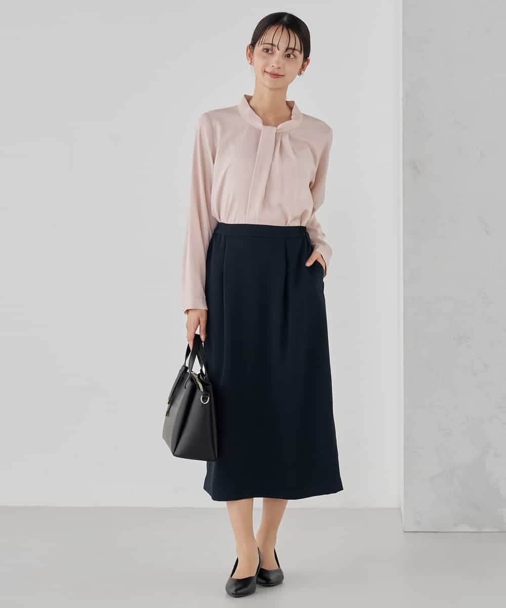 KBHCD03069 a.v.v(アー・ヴェ・ヴェ) サテンナロースカート【洗える/速乾/毛玉になりにくい/イージーケア】 ブラック