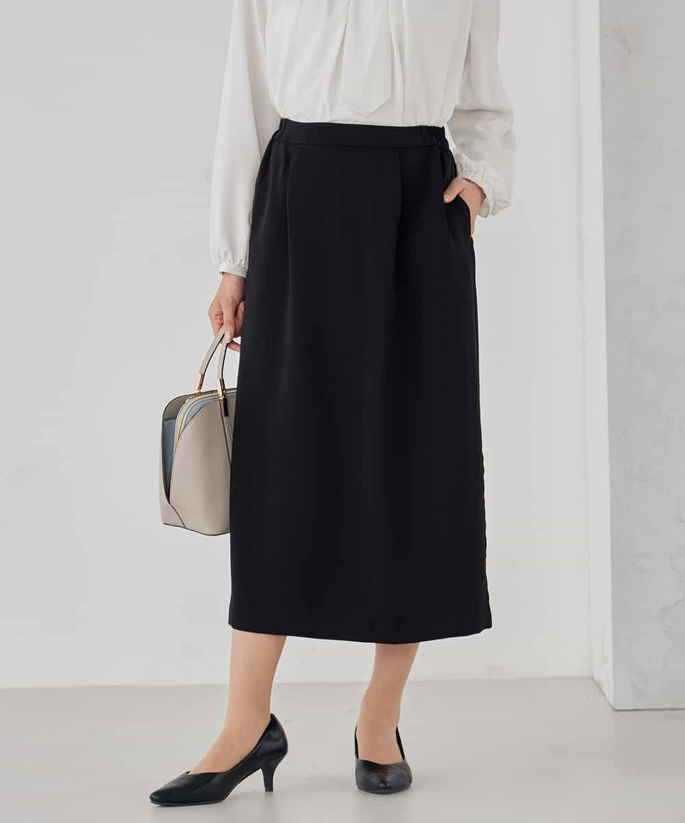 KBHCD03069 a.v.v(アー・ヴェ・ヴェ) サテンナロースカート【洗える/速乾/毛玉になりにくい/イージーケア】 ブラック