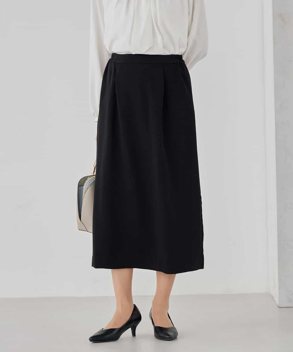 KBHCD03069 a.v.v(アー・ヴェ・ヴェ) サテンナロースカート【洗える/速乾/毛玉になりにくい/イージーケア】 ブラック