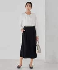 KBHCD03069 a.v.v(アー・ヴェ・ヴェ) サテンナロースカート【洗える/速乾/毛玉になりにくい/イージーケア】 ブラック