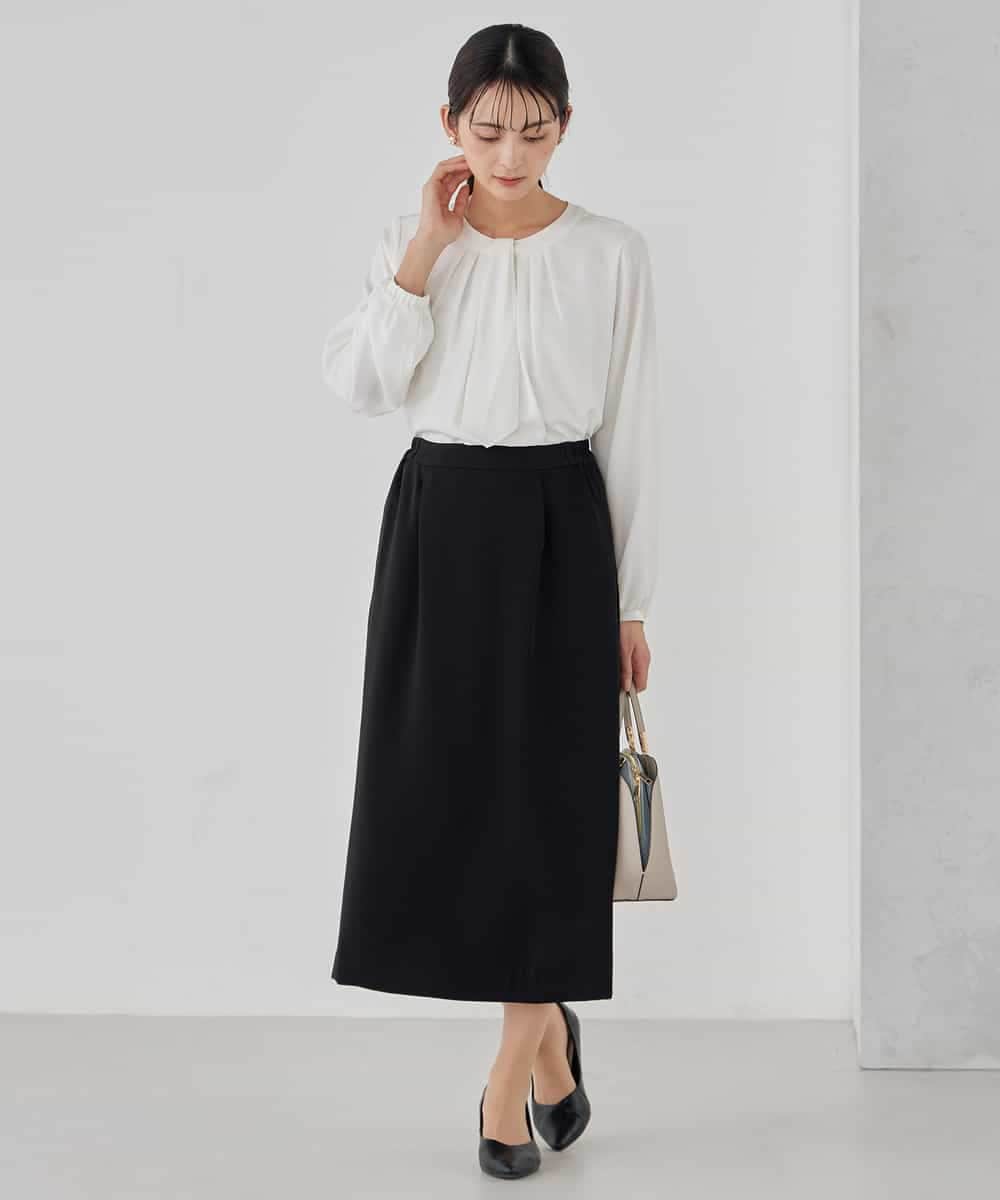 KBHCD03069 a.v.v(アー・ヴェ・ヴェ) サテンナロースカート【洗える/速乾/毛玉になりにくい/イージーケア】 ブラック