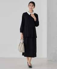 KBHCD03069 a.v.v(アー・ヴェ・ヴェ) サテンナロースカート【洗える/速乾/毛玉になりにくい/イージーケア】 ブラック