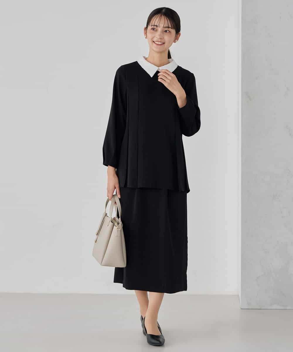 KBHCD03069 a.v.v(アー・ヴェ・ヴェ) サテンナロースカート【洗える/速乾/毛玉になりにくい/イージーケア】 ブラック