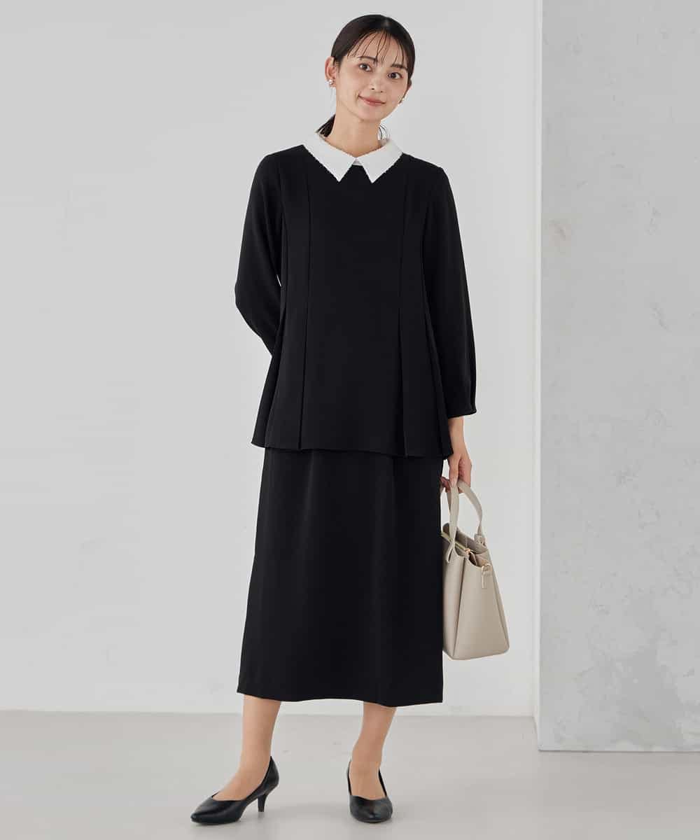 KBHCD03069 a.v.v(アー・ヴェ・ヴェ) サテンナロースカート【洗える/速乾/毛玉になりにくい/イージーケア】 ブラック