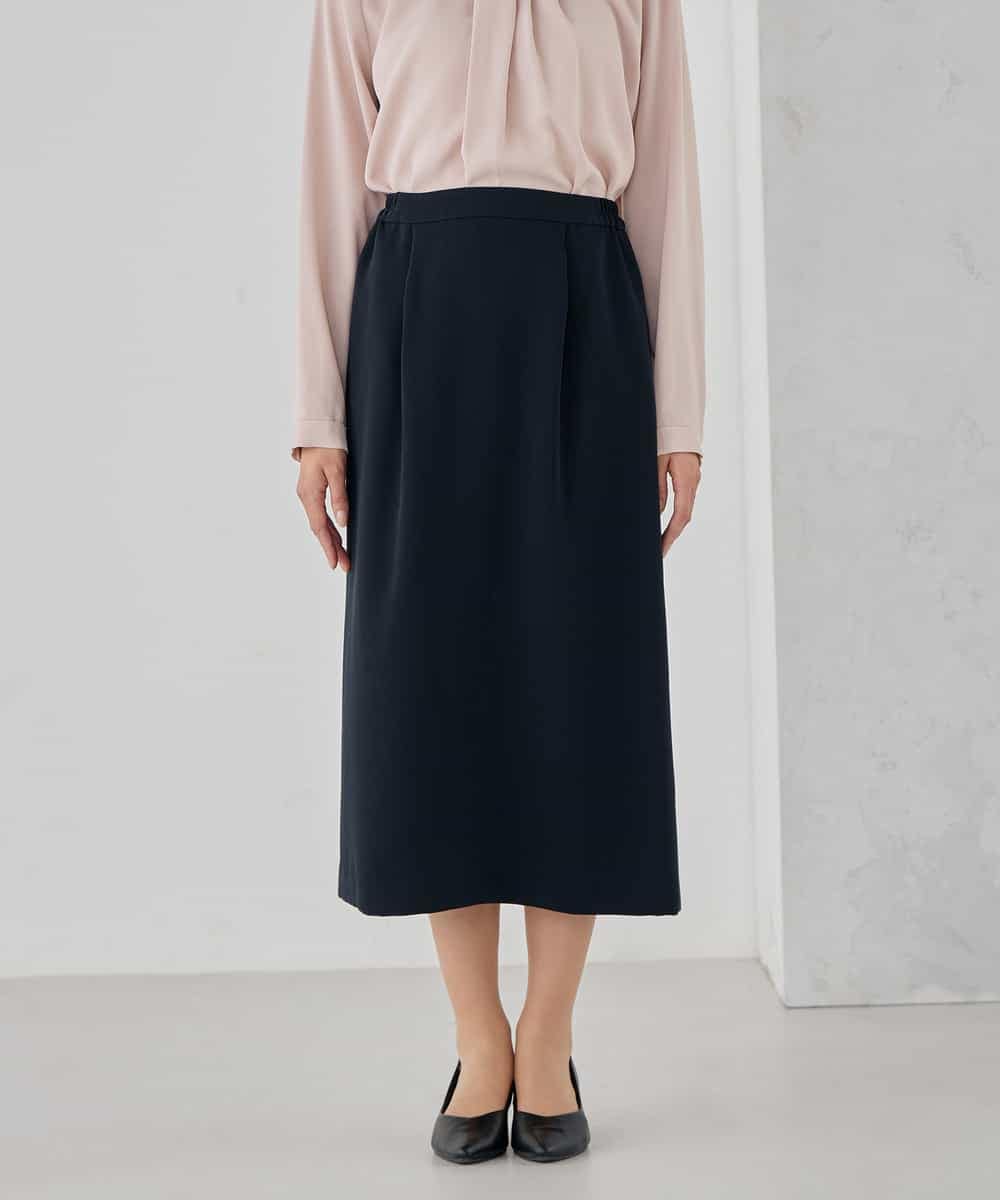 KBHCD03069 a.v.v(アー・ヴェ・ヴェ) サテンナロースカート【洗える/速乾/毛玉になりにくい/イージーケア】 ブラック