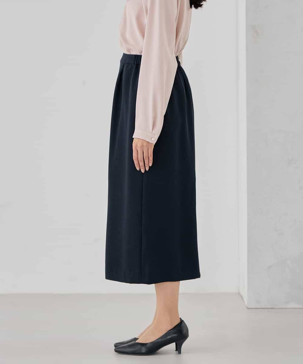 KBHCD03069 a.v.v(アー・ヴェ・ヴェ) サテンナロースカート【洗える/速乾/毛玉になりにくい/イージーケア】 ブラック