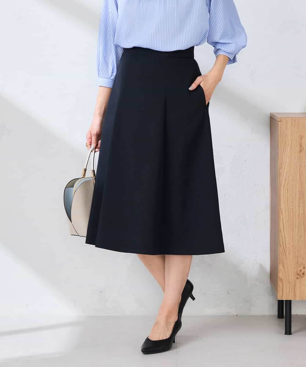 KBHFE20079 a.v.v(アー・ヴェ・ヴェ) 【洗える/UVカット】リネンライクストレッチフレアスカート ネイビー