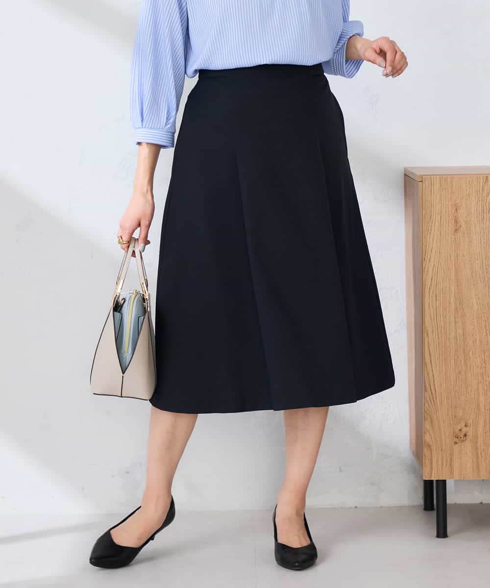 KBHFE20079 a.v.v(アー・ヴェ・ヴェ) 【洗える/UVカット】リネンライクストレッチフレアスカート ネイビー