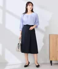 KBHFE20079 a.v.v(アー・ヴェ・ヴェ) 【洗える/UVカット】リネンライクストレッチフレアスカート ネイビー
