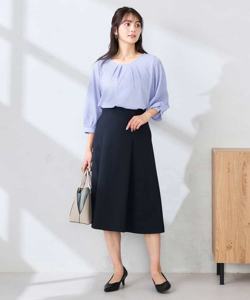 KBHFE20079 a.v.v(アー・ヴェ・ヴェ) 【洗える/UVカット】リネンライクストレッチフレアスカート ネイビー