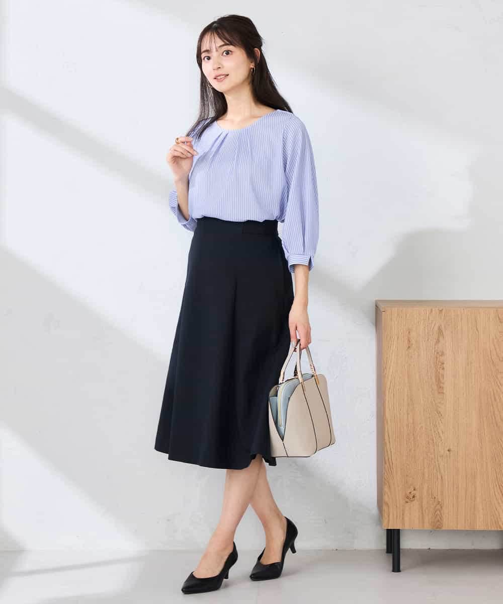 KBHFE20079 a.v.v(アー・ヴェ・ヴェ) 【洗える/UVカット】リネンライクストレッチフレアスカート ネイビー