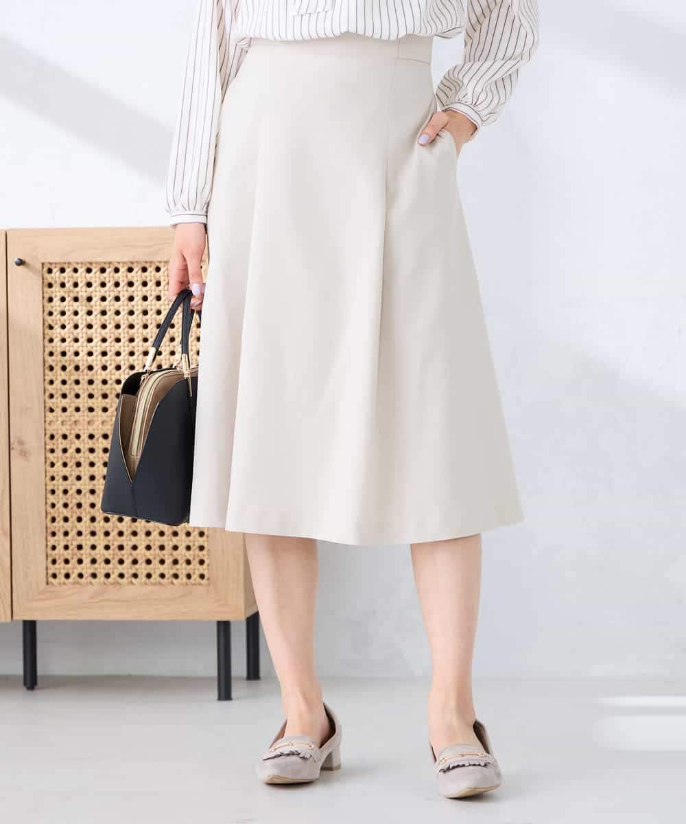 KBHFE20079 a.v.v(アー・ヴェ・ヴェ) 【洗える/UVカット】リネンライクストレッチフレアスカート ネイビー