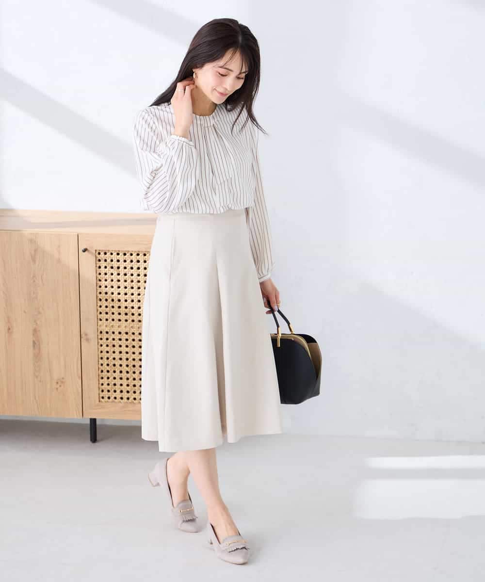 KBHFE20079 a.v.v(アー・ヴェ・ヴェ) 【洗える/UVカット】リネンライクストレッチフレアスカート ネイビー