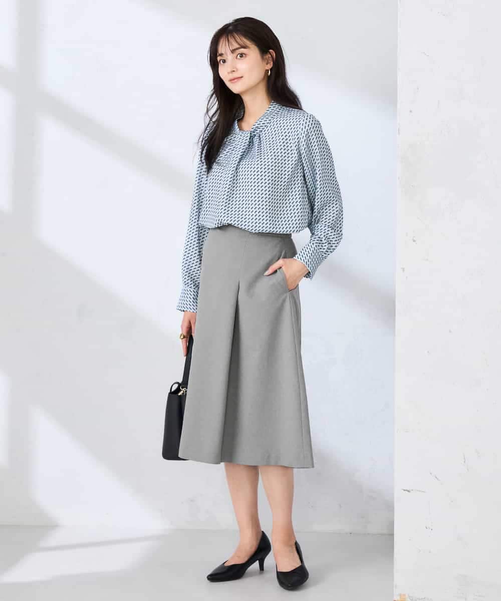 KBHFE20079 a.v.v(アー・ヴェ・ヴェ) 【洗える/UVカット】リネンライクストレッチフレアスカート ネイビー