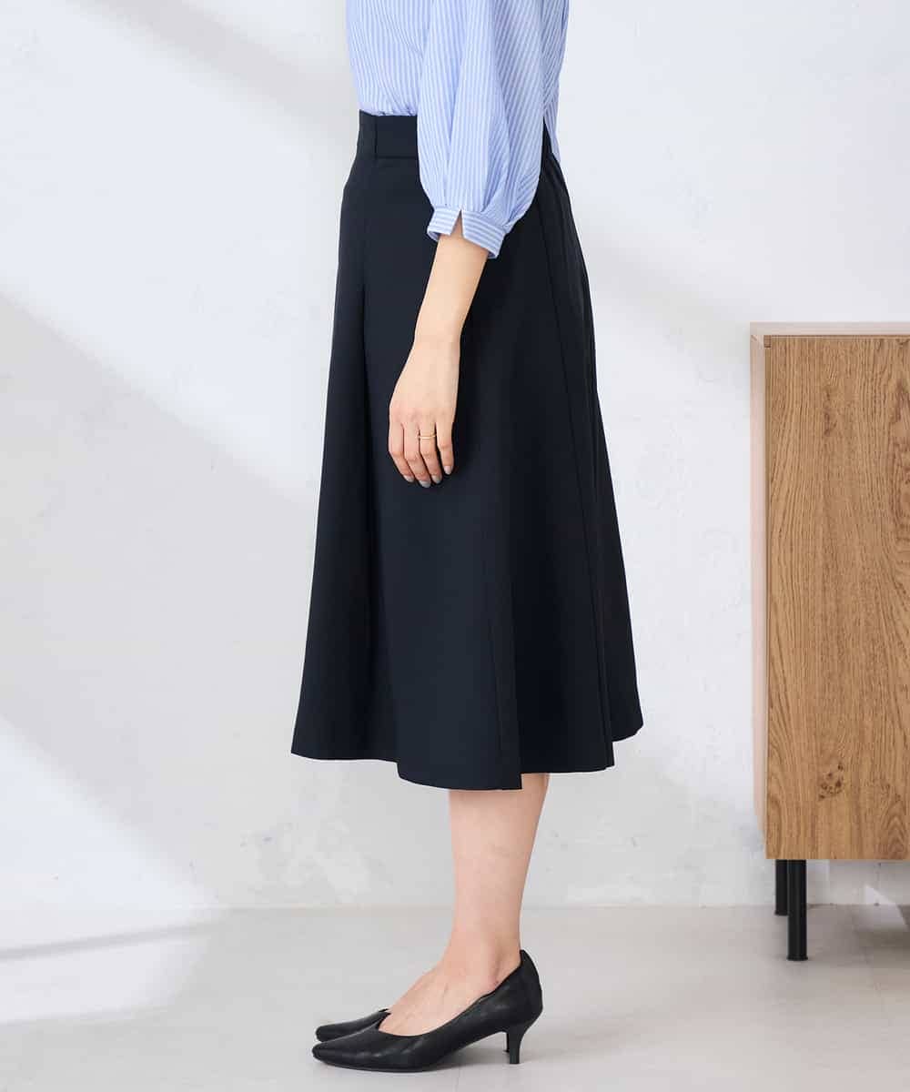 KBHFE20079 a.v.v(アー・ヴェ・ヴェ) 【洗える/UVカット】リネンライクストレッチフレアスカート ネイビー