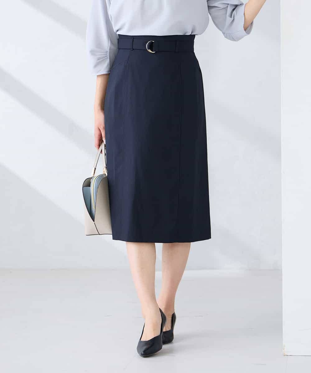 KBHFE21079 a.v.v(アー・ヴェ・ヴェ) 【洗える/UVカット】リネンライクストレッチタイトスカート ネイビー