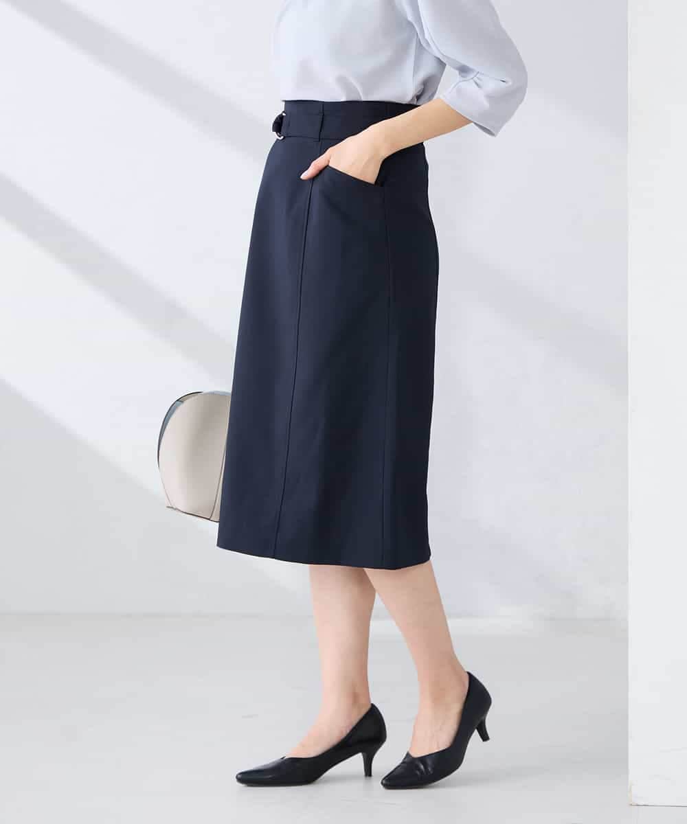 KBHFE21079 a.v.v(アー・ヴェ・ヴェ) 【洗える/UVカット】リネンライクストレッチタイトスカート ネイビー