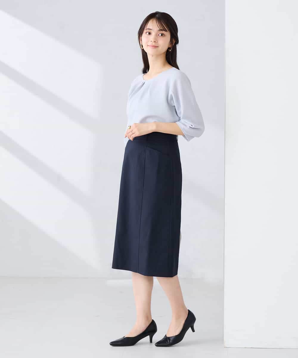 KBHFE21079 a.v.v(アー・ヴェ・ヴェ) 【洗える/UVカット】リネンライクストレッチタイトスカート ネイビー
