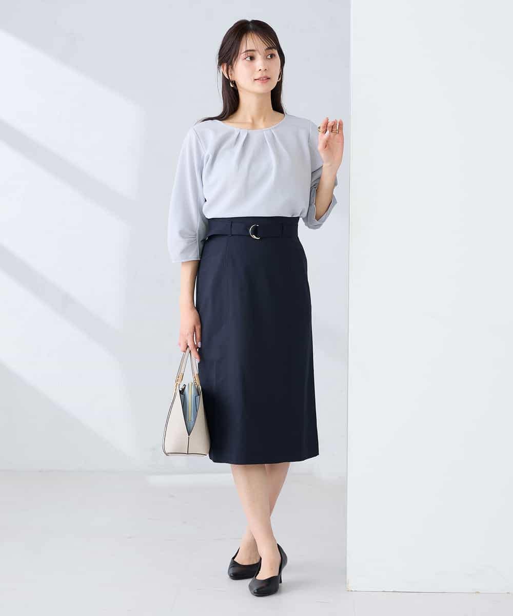 KBHFE21079 a.v.v(アー・ヴェ・ヴェ) 【洗える/UVカット】リネンライクストレッチタイトスカート ネイビー