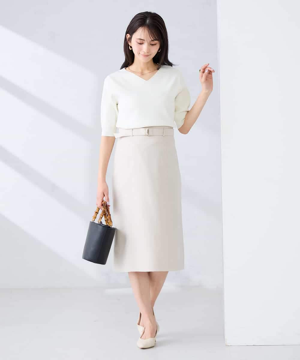 KBHFE21079 a.v.v(アー・ヴェ・ヴェ) 【洗える/UVカット】リネンライクストレッチタイトスカート ネイビー