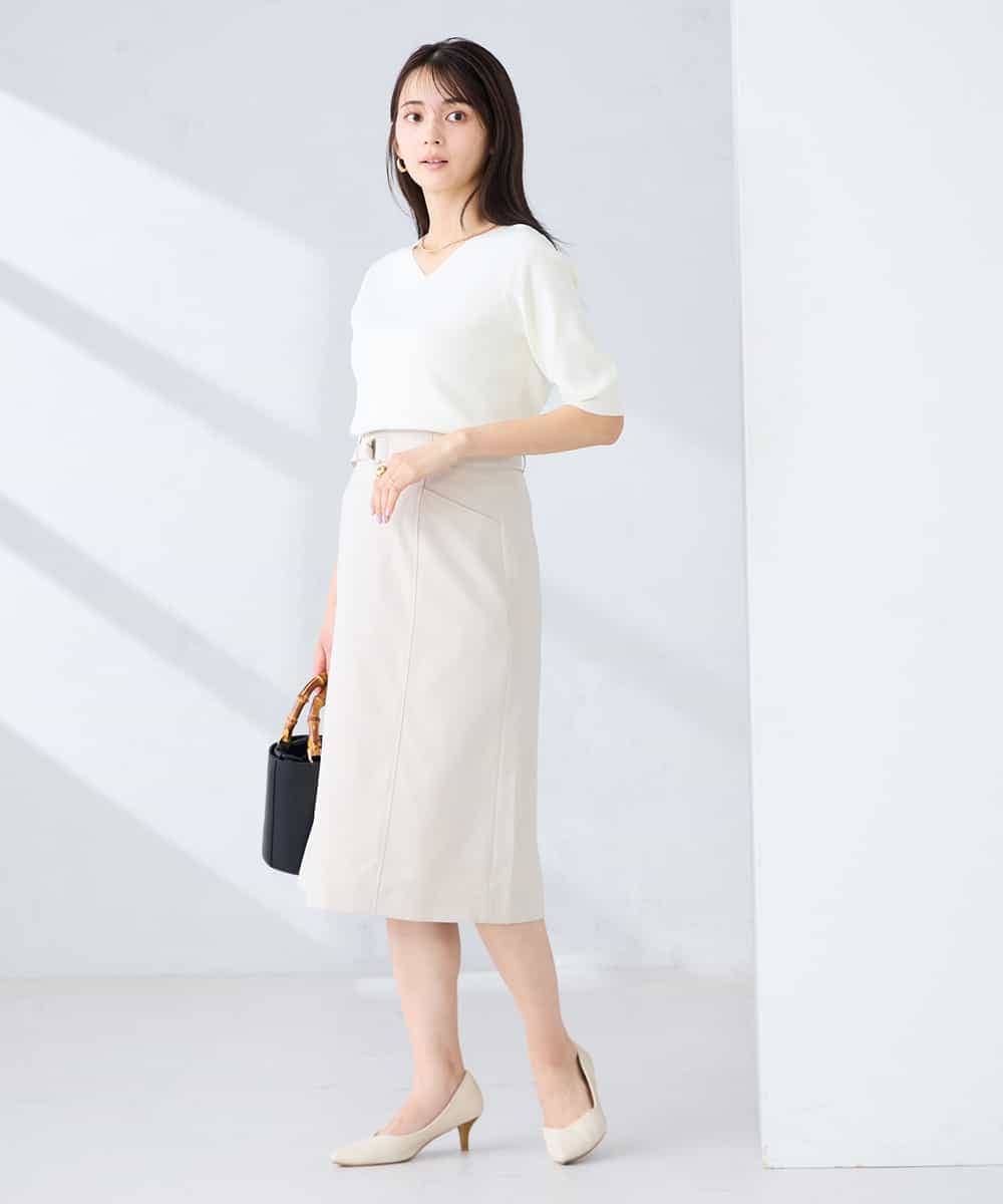 KBHFE21079 a.v.v(アー・ヴェ・ヴェ) 【洗える/UVカット】リネンライクストレッチタイトスカート ネイビー