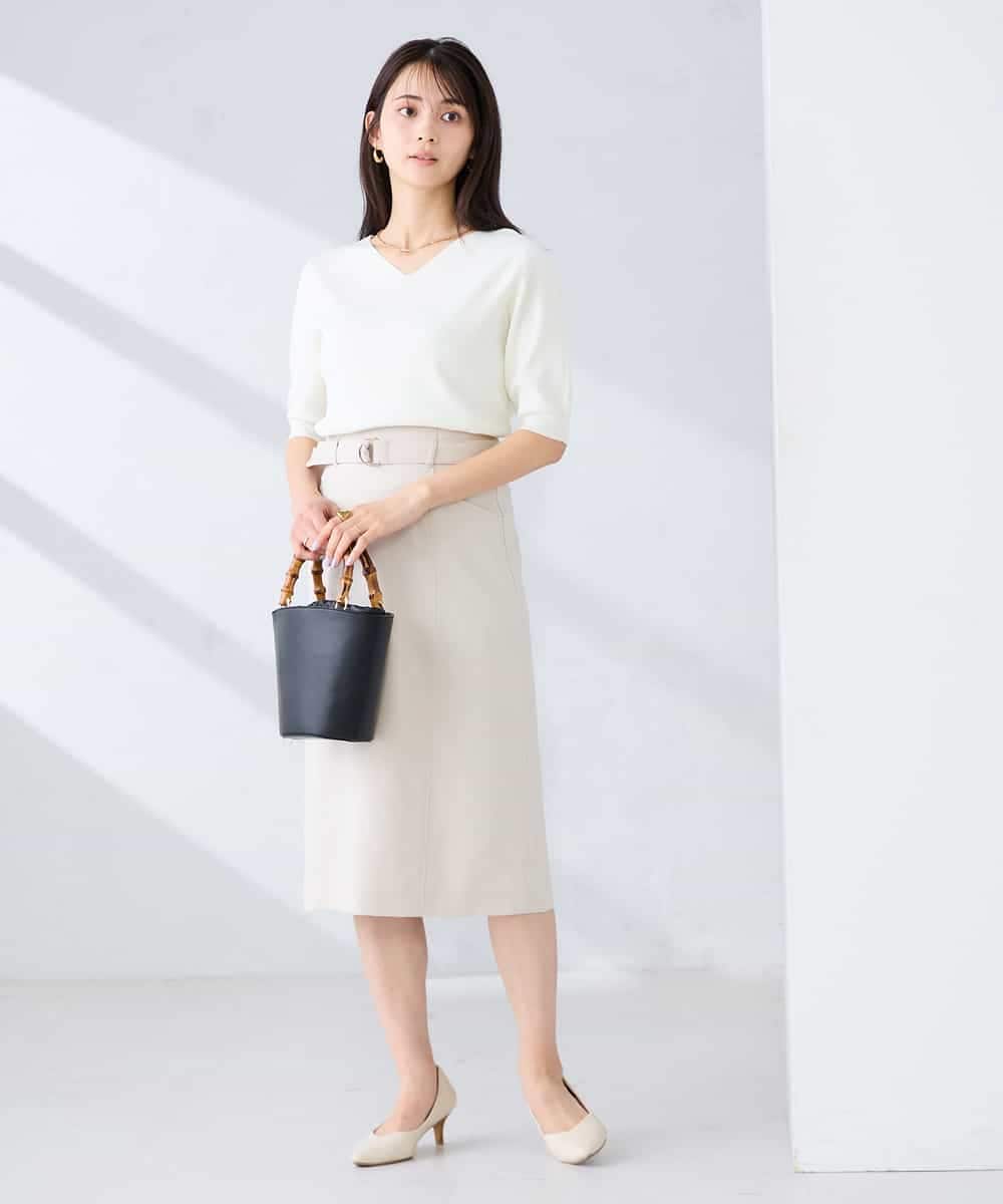 KBHFE21079 a.v.v(アー・ヴェ・ヴェ) 【洗える/UVカット】リネンライクストレッチタイトスカート ネイビー