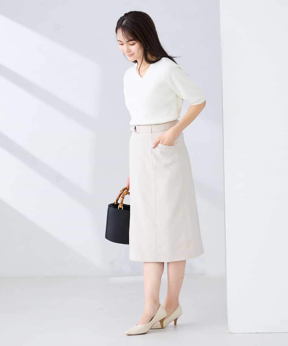 KBHFE21079 a.v.v(アー・ヴェ・ヴェ) 【洗える/UVカット】リネンライクストレッチタイトスカート ネイビー