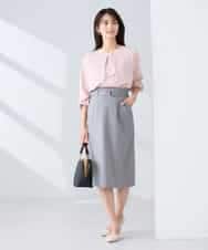 KBHFE21079 a.v.v(アー・ヴェ・ヴェ) 【洗える/UVカット】リネンライクストレッチタイトスカート ネイビー