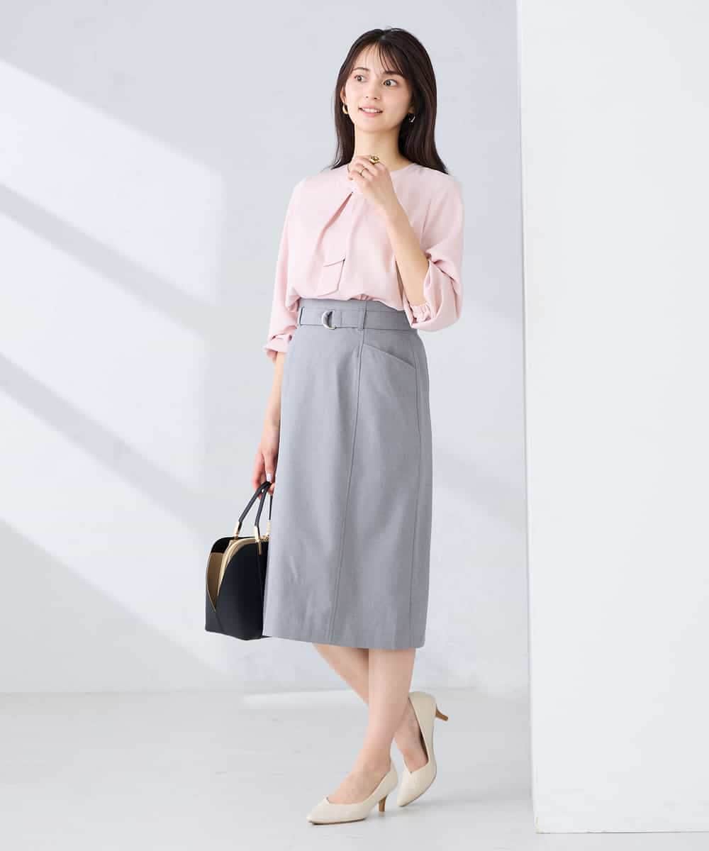 KBHFE21079 a.v.v(アー・ヴェ・ヴェ) 【洗える/UVカット】リネンライクストレッチタイトスカート ネイビー