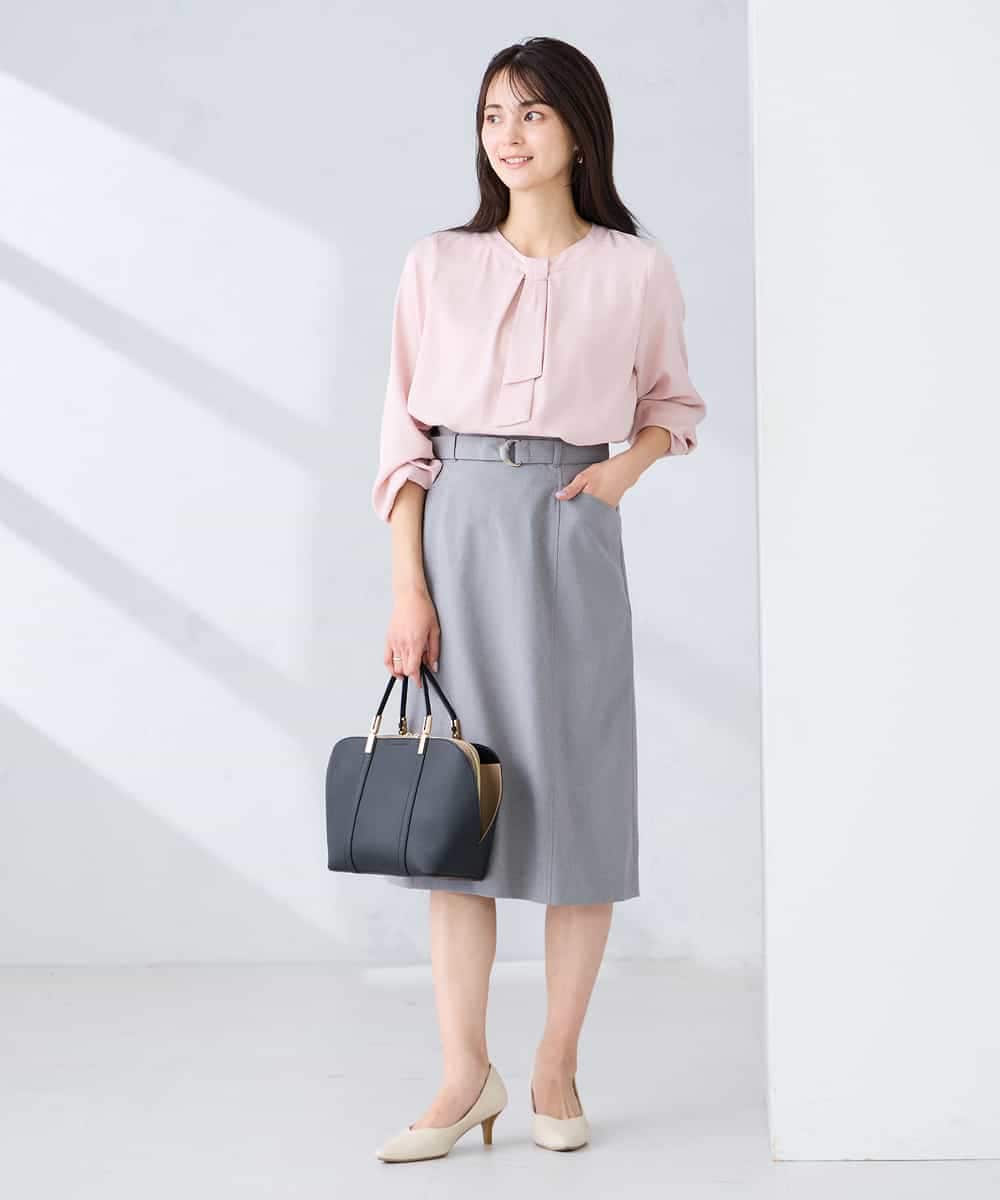 KBHFE21079 a.v.v(アー・ヴェ・ヴェ) 【洗える/UVカット】リネンライクストレッチタイトスカート ネイビー