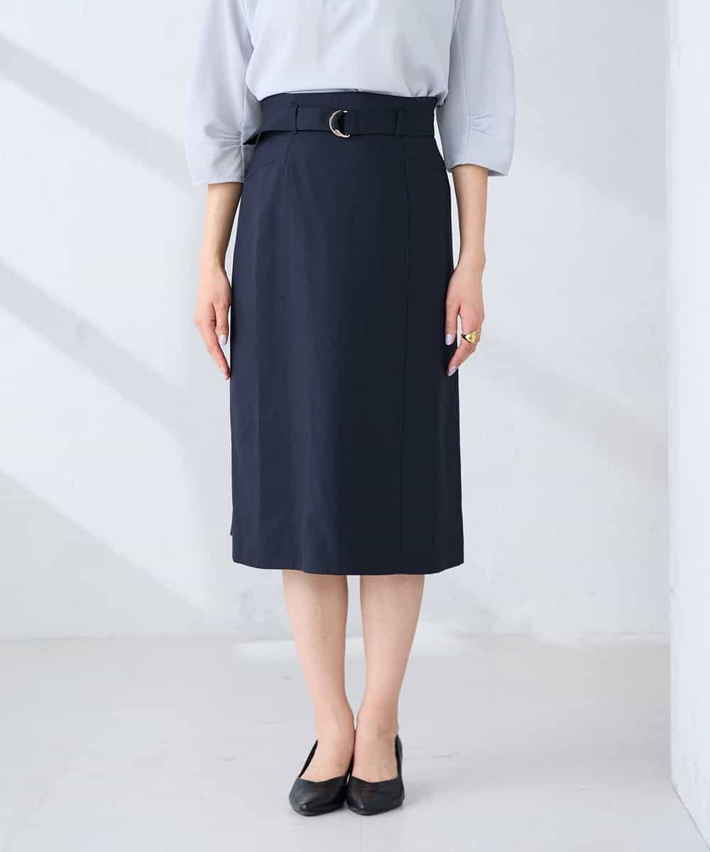 KBHFE21079 a.v.v(アー・ヴェ・ヴェ) 【洗える/UVカット】リネンライクストレッチタイトスカート ネイビー