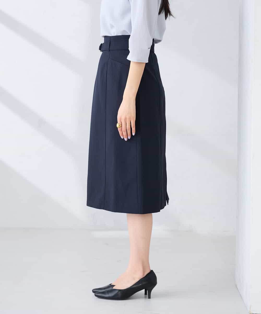 KBHFE21079 a.v.v(アー・ヴェ・ヴェ) 【洗える/UVカット】リネンライクストレッチタイトスカート ネイビー