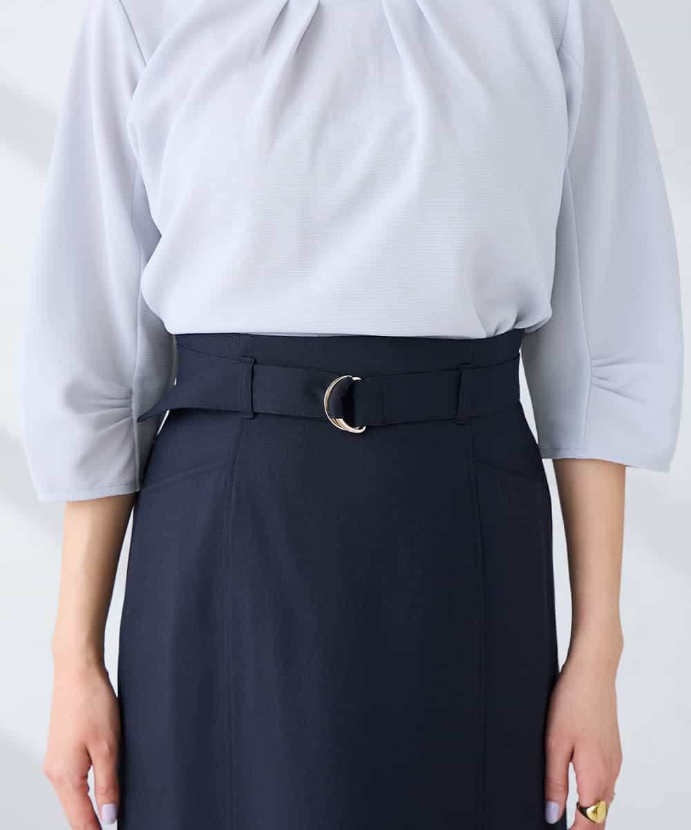 KBHFE21079 a.v.v(アー・ヴェ・ヴェ) 【洗える/UVカット】リネンライクストレッチタイトスカート ネイビー