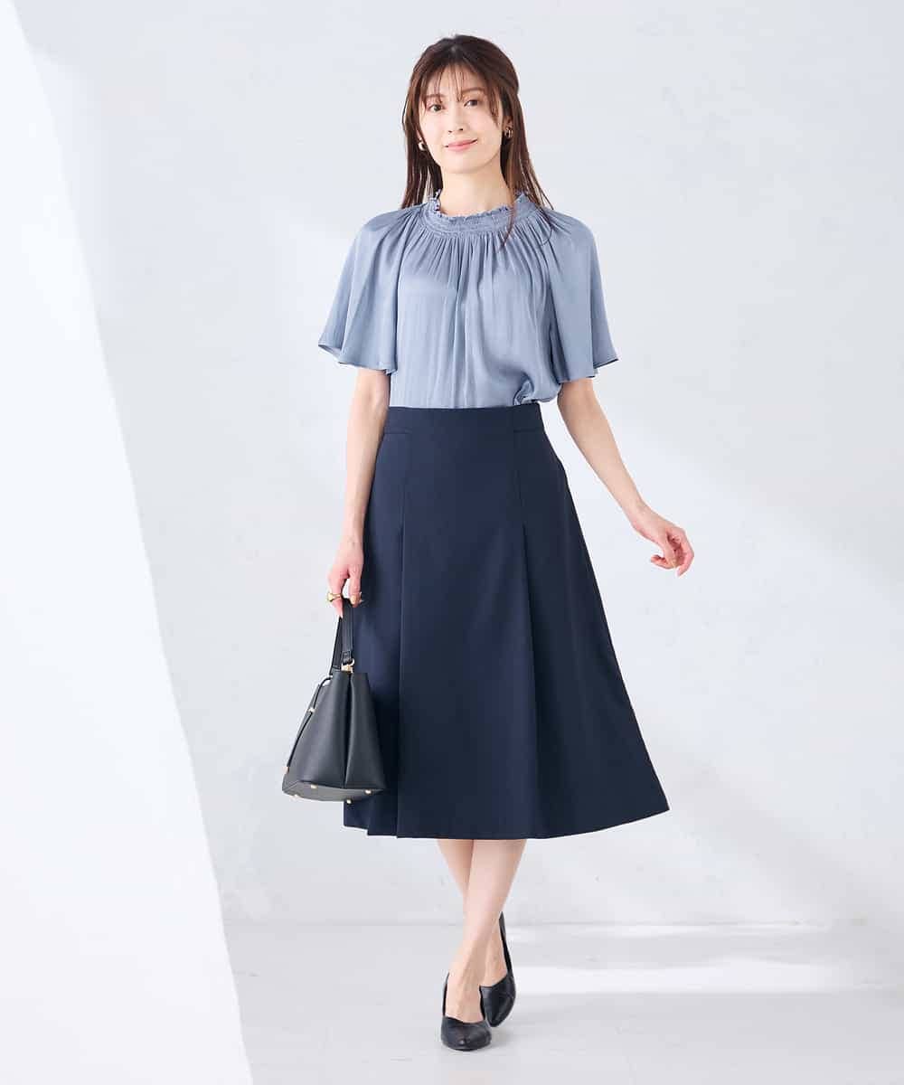 KBHGE30079 a.v.v(アー・ヴェ・ヴェ) 【接触冷感/イージーケア/UVカット/吸水速乾】サマーストレッチフレアスカート ネイビー