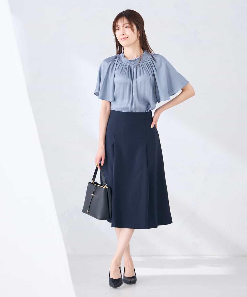 KBHGE30079 a.v.v(アー・ヴェ・ヴェ) 【接触冷感/イージーケア/UVカット/吸水速乾】サマーストレッチフレアスカート ネイビー