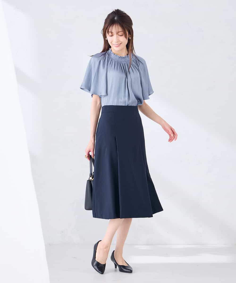 KBHGE30079 a.v.v(アー・ヴェ・ヴェ) 【接触冷感/イージーケア/UVカット/吸水速乾】サマーストレッチフレアスカート ネイビー