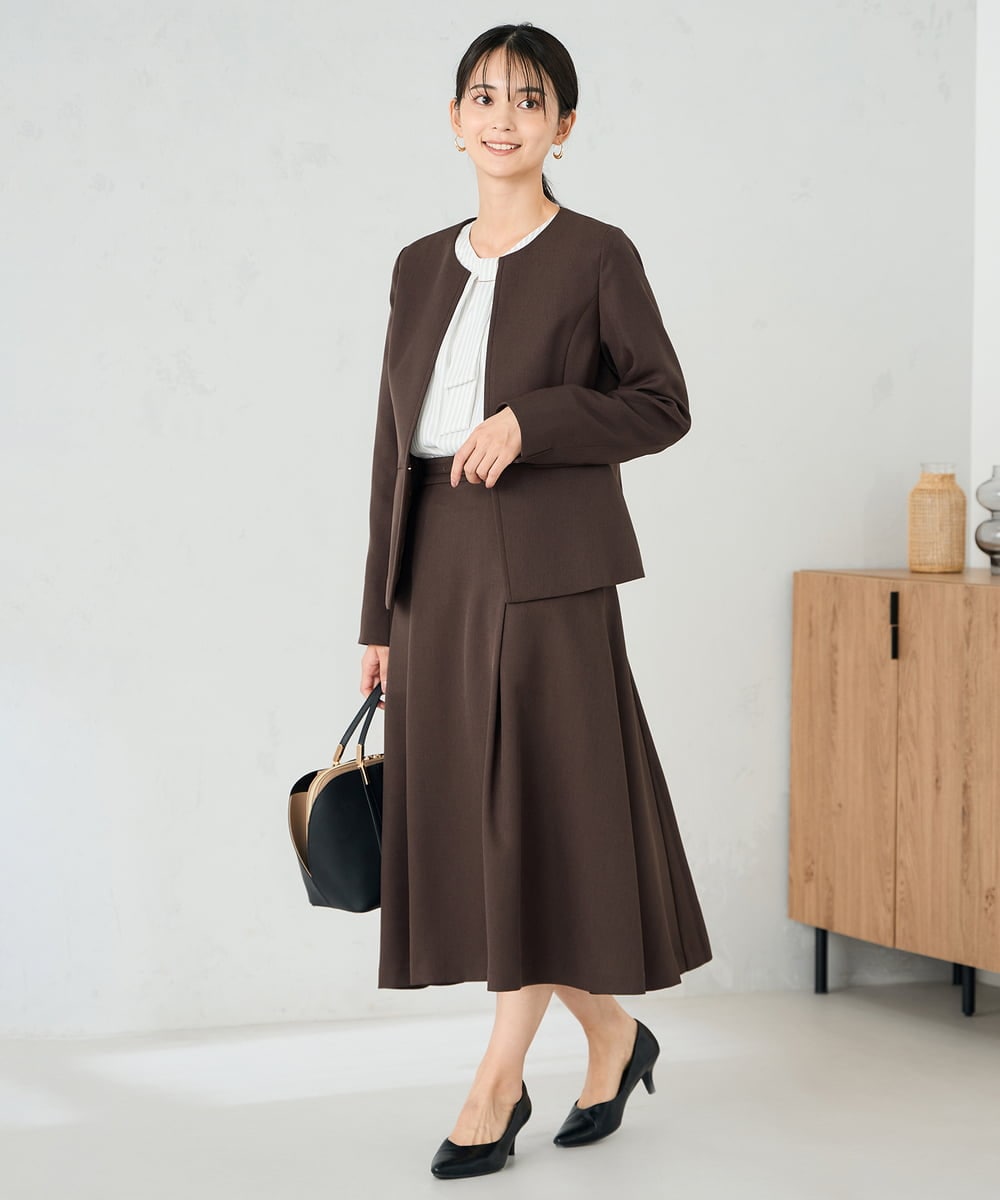 KBHLB11079 a.v.v(アー・ヴェ・ヴェ) 【洗える/イージーケア/ストレッチ】パウダーツイルフレアスカート ブラウン