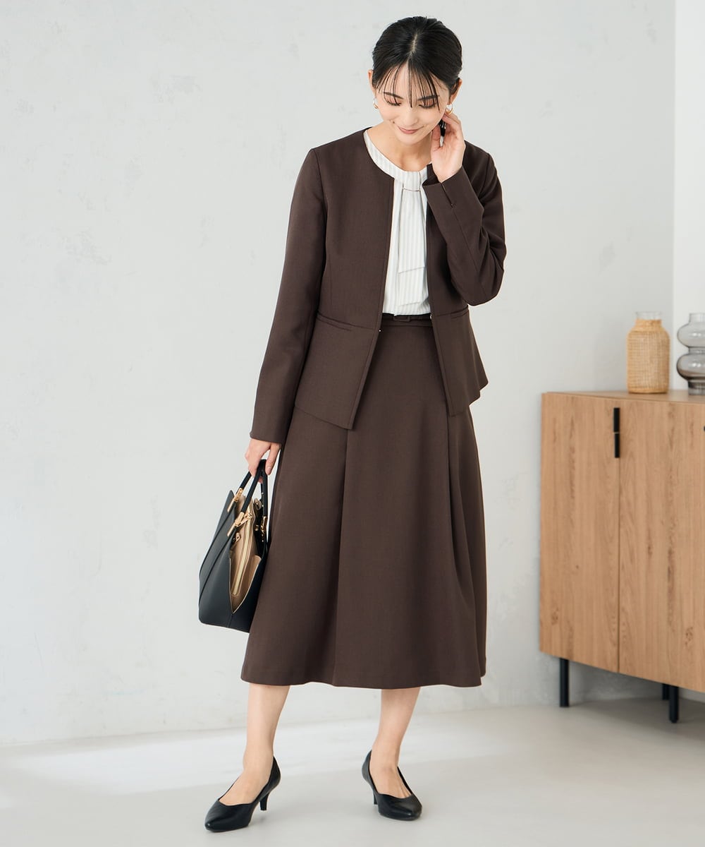 KBHLB11079 a.v.v(アー・ヴェ・ヴェ) 【洗える/イージーケア/ストレッチ】パウダーツイルフレアスカート ブラウン