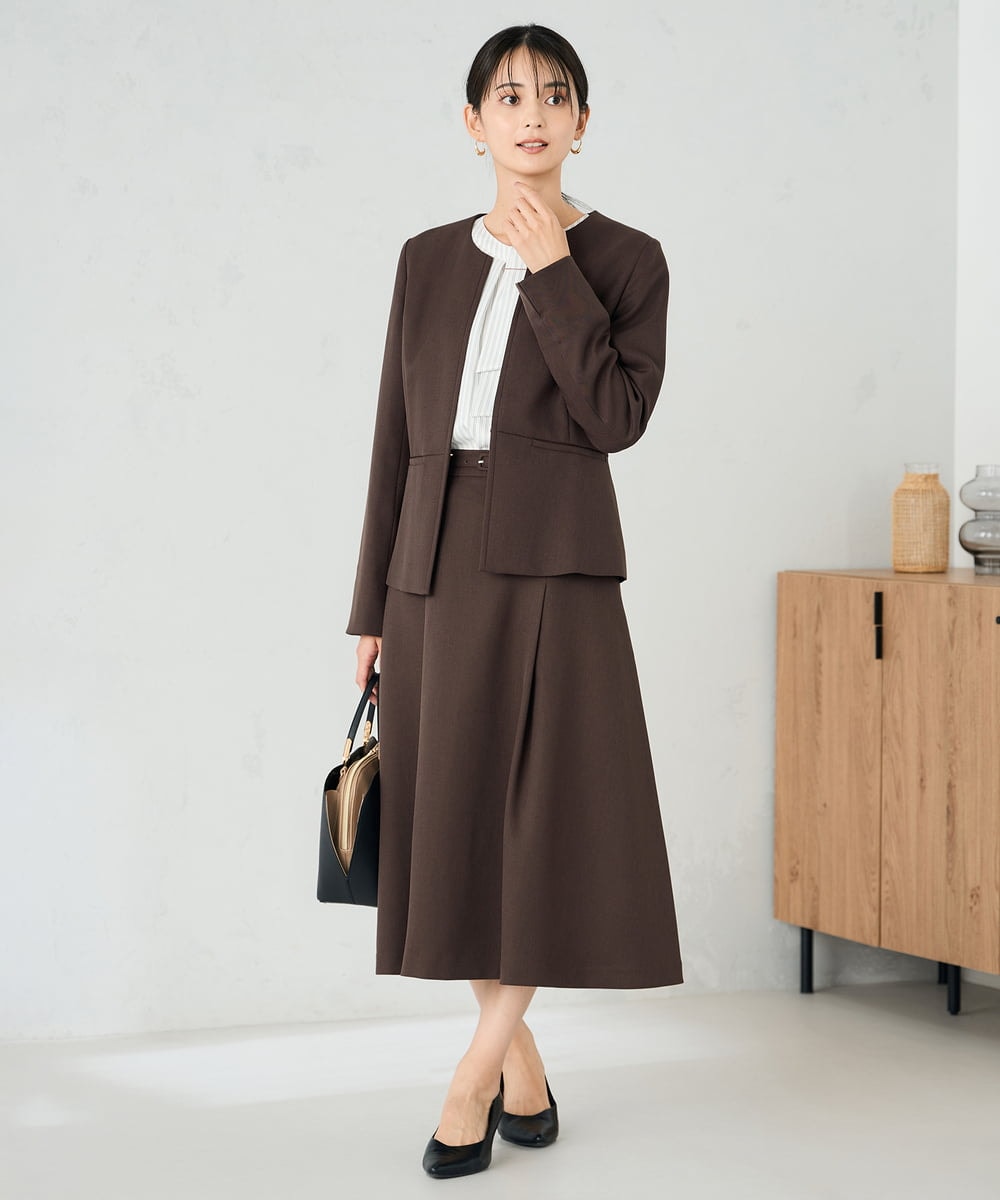 KBHLB11079 a.v.v(アー・ヴェ・ヴェ) 【洗える/イージーケア/ストレッチ】パウダーツイルフレアスカート ブラウン