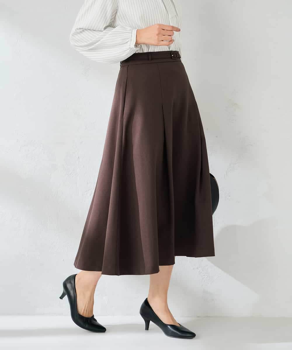 KBHLB11079 a.v.v(アー・ヴェ・ヴェ) 【洗える/イージーケア/ストレッチ】パウダーツイルフレアスカート ブラウン