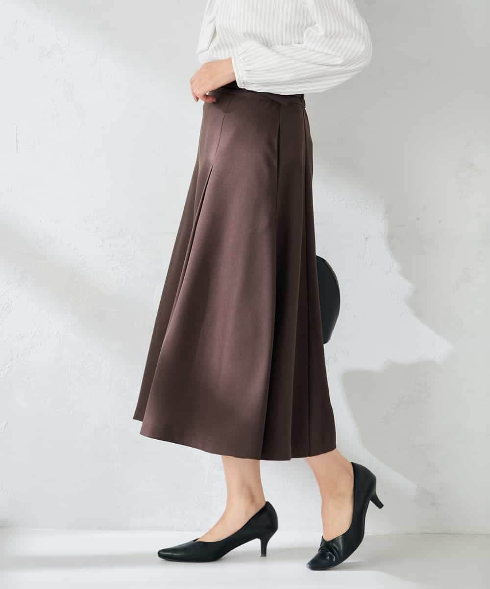KBHLB11079 a.v.v(アー・ヴェ・ヴェ) 【洗える/イージーケア/ストレッチ】パウダーツイルフレアスカート ブラウン