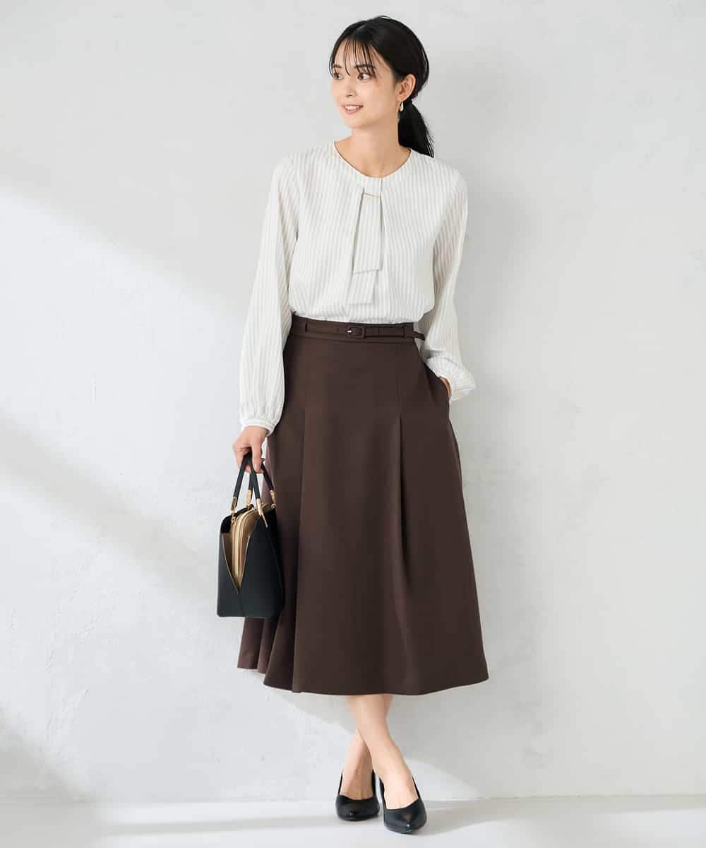 KBHLB11079 a.v.v(アー・ヴェ・ヴェ) 【洗える/イージーケア/ストレッチ】パウダーツイルフレアスカート ブラウン