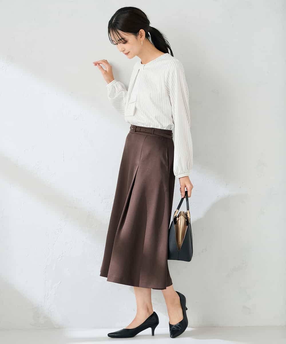 KBHLB11079 a.v.v(アー・ヴェ・ヴェ) 【洗える/イージーケア/ストレッチ】パウダーツイルフレアスカート ブラウン