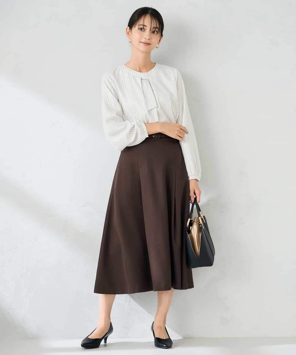 KBHLB11079 a.v.v(アー・ヴェ・ヴェ) 【洗える/イージーケア/ストレッチ】パウダーツイルフレアスカート ブラウン