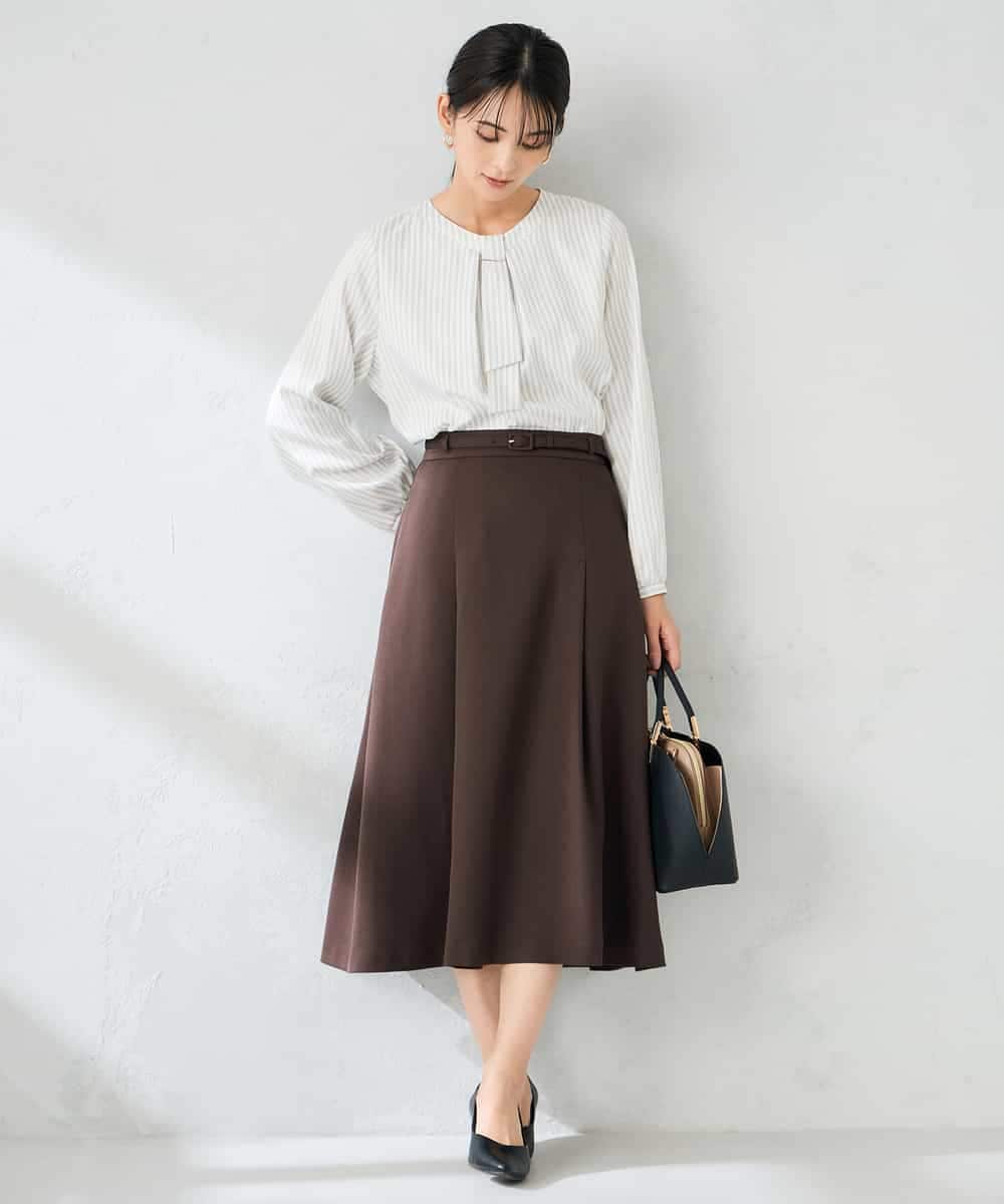 KBHLB11079 a.v.v(アー・ヴェ・ヴェ) 【洗える/イージーケア/ストレッチ】パウダーツイルフレアスカート ブラウン