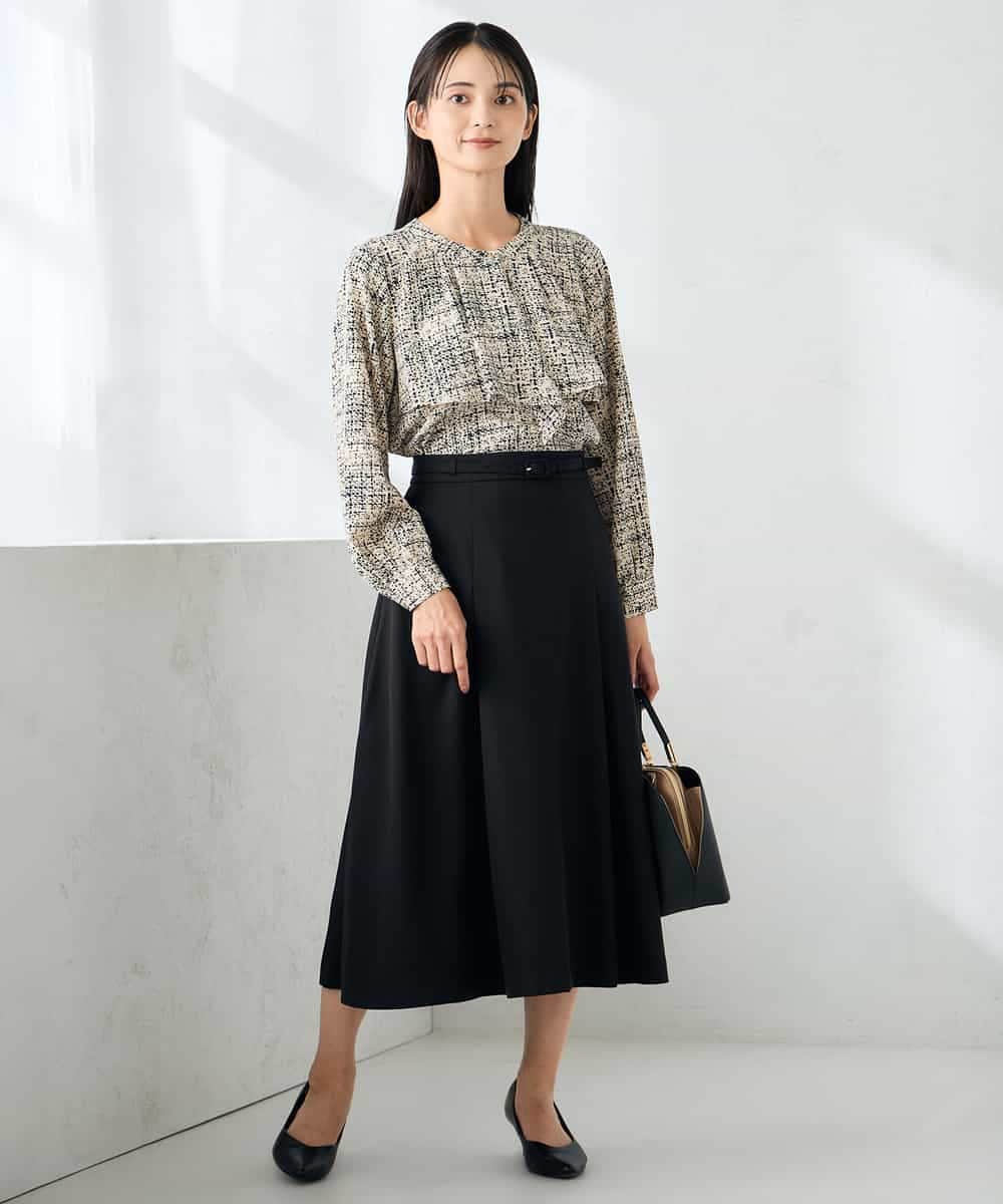 KBHLB11079 a.v.v(アー・ヴェ・ヴェ) 【洗える/イージーケア/ストレッチ】パウダーツイルフレアスカート ブラウン