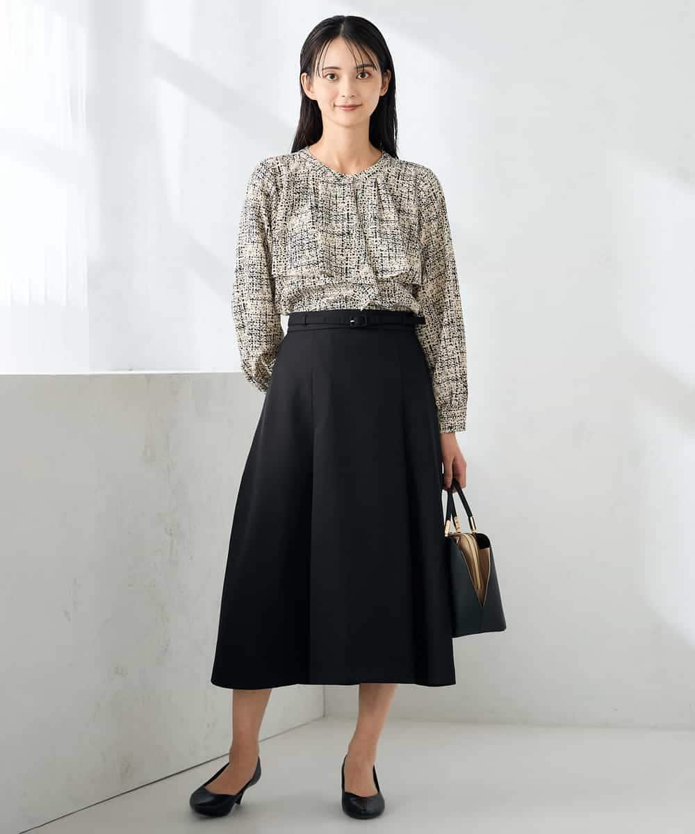 KBHLB11079 a.v.v(アー・ヴェ・ヴェ) 【洗える/イージーケア/ストレッチ】パウダーツイルフレアスカート ブラウン