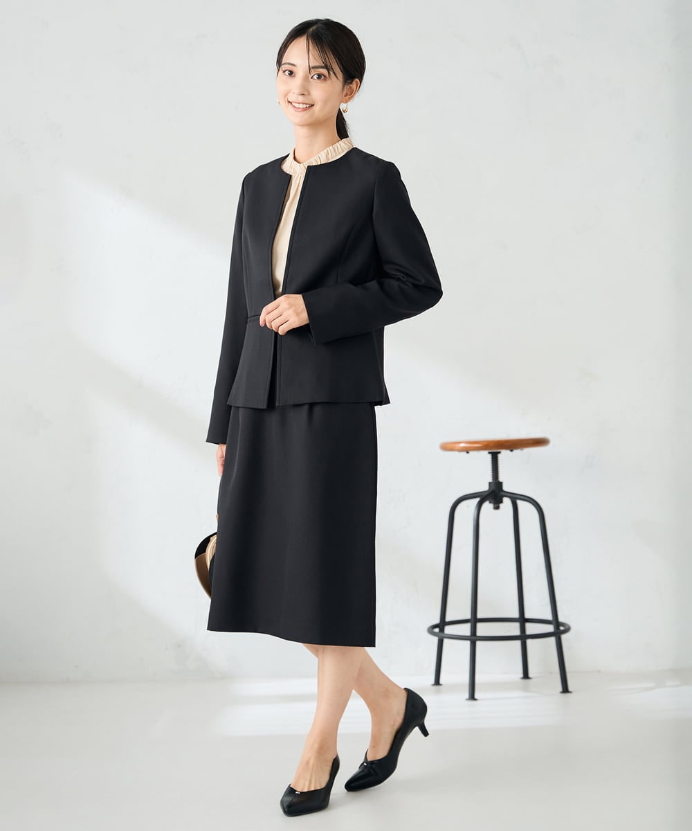 KBHLB12079 a.v.v(アー・ヴェ・ヴェ) 【洗える/イージーケア/ストレッチ】パウダーツイルタイトスカート ネイビー